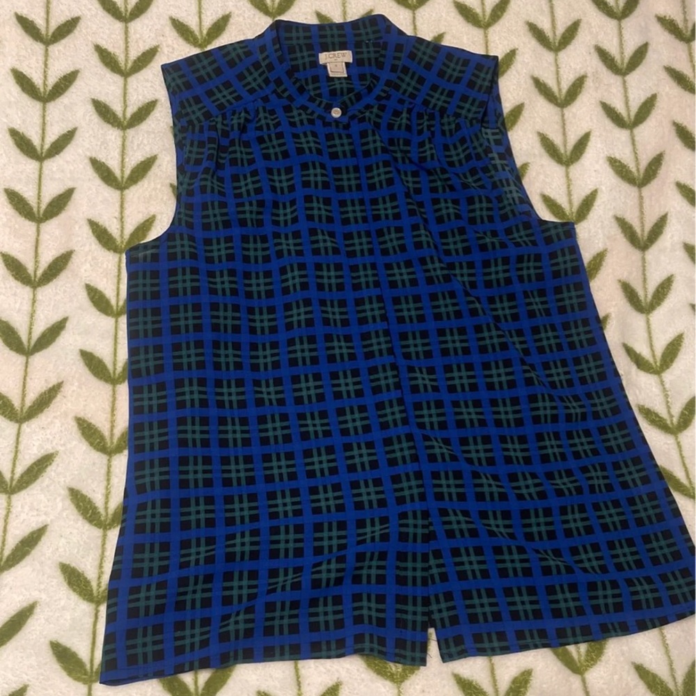 J.Crew Blue Green Button Down Gingham Plaid Blouse